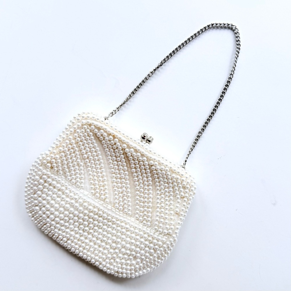Vintage 1950s - 1960s Made in Japan Faux Pearl Beaded Evening Bag Mini Clutch
